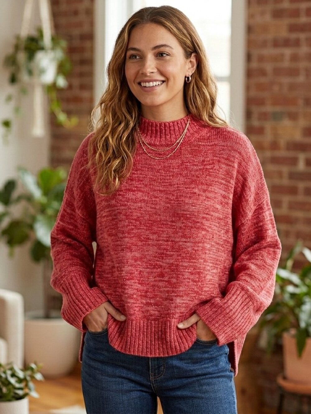 Kowtow Oversized Mock Neck Heather Orange Boxy Fit Sweater Sz XS